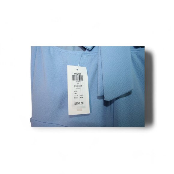 Blue Sleevless Halterneck Baby Doll Dress with Back Bow - Picture 4 of 4